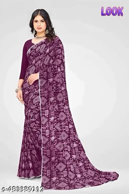Atavia Elegant Georgette Saree with Delicate Lace Border