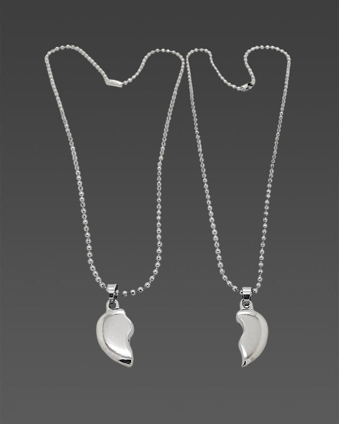 Silver-Plated Stainless Steel Couple Pendant Set