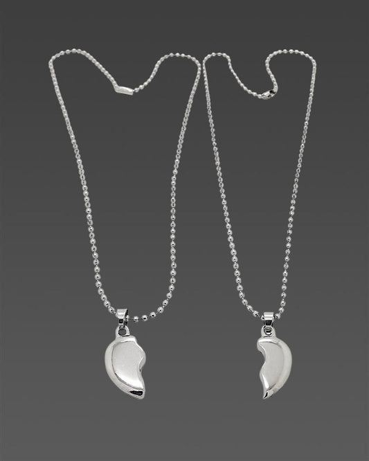 Silver-Plated Stainless Steel Couple Pendant Set