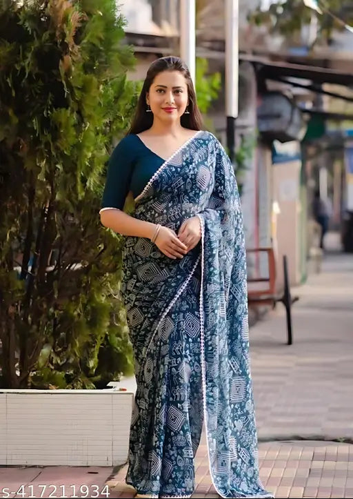 Atavia Graceful Georgette Saree with Elegant Lace Border