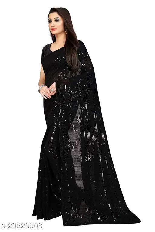 Atavia Glamorous Georgette Sequins Work Saree with Matching Blouse
