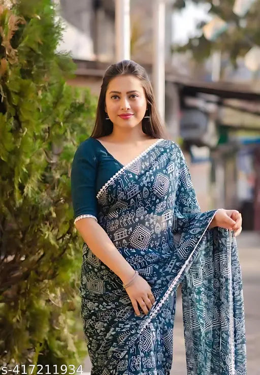 Atavia Graceful Georgette Saree with Elegant Lace Border