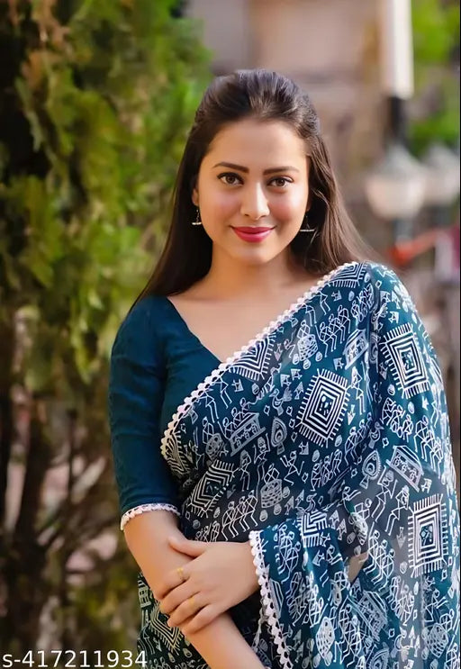 Atavia Graceful Georgette Saree with Elegant Lace Border