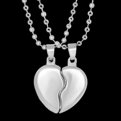 Silver-Plated Stainless Steel Couple Pendant Set