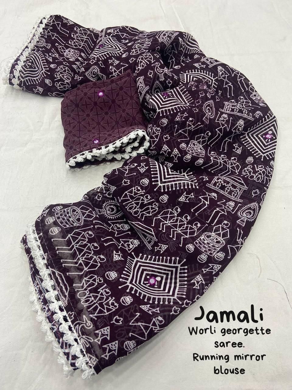 Atavia Elegant Georgette Saree with Delicate Lace Border