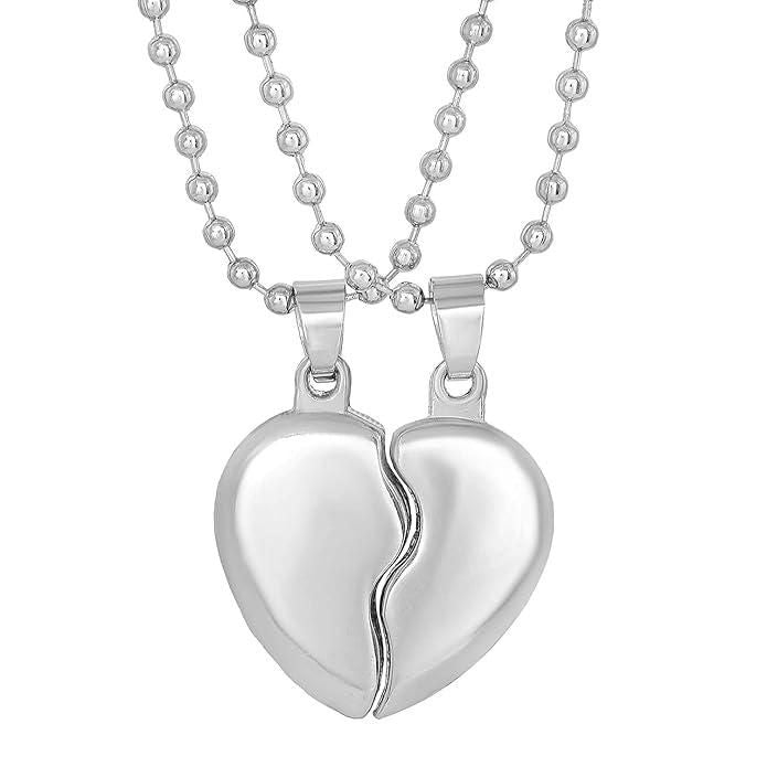 Silver-Plated Stainless Steel Couple Pendant Set